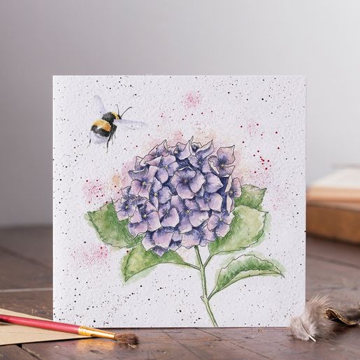 Přání Wrendale Designs "The Busy Bee", 15x15 cm - Hortenzie