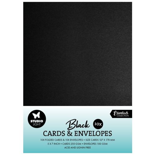 Přání a obálky Studio Light, 5"x7" (12,7x17,8 cm), 10 ks - černé