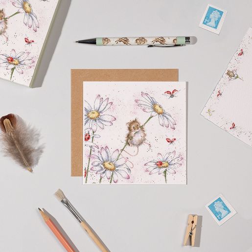 Sada přání a obálek Wrendale Designs "Oops a Daisy", 12x12 cm - Myška