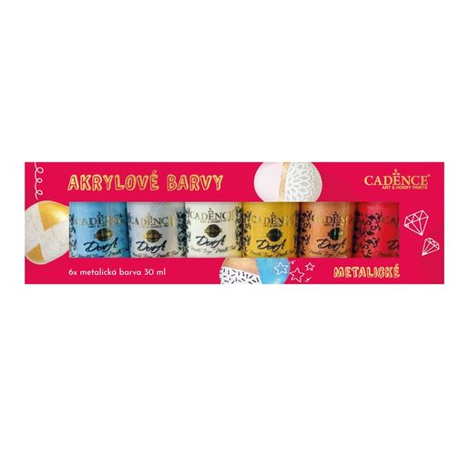 Akrylové barvy Cadence, sada 6 ks, 30 ml - metalické