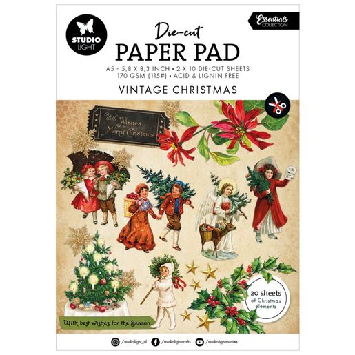 Blok s papírovými výseky Studio Light "Vintage Christmas", A5, 20 l. - Vánoční nostalgie