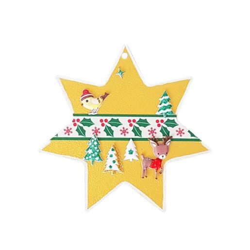 Dřevěný výřez k dekoraci Gomille, závěsný, 10x10 cm - Hvězda, sedmicípá