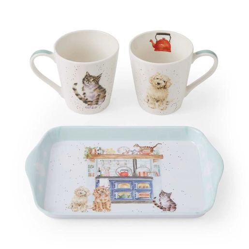 Sada podnosu a hrnků Wrendale Designs - Mazlíčci v kuchyni