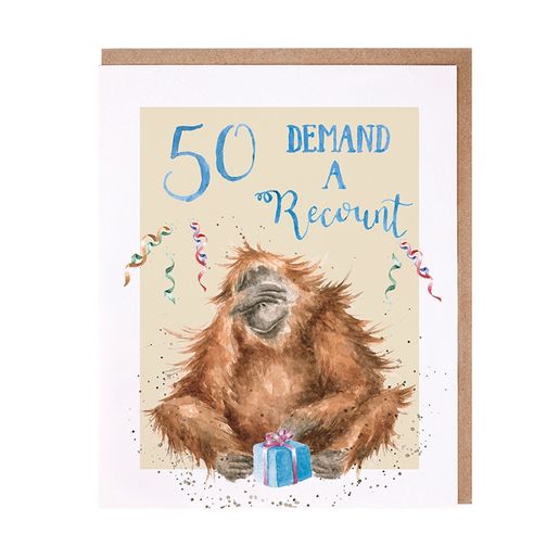 Narozeninové přání Wrendale Designs "50 Demand a Recount" - Orangutan