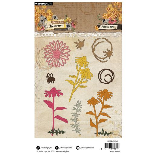 Vyřezávací šablony Studio Light "Sweet Bee Memories", 11 ks - Včelka a květy