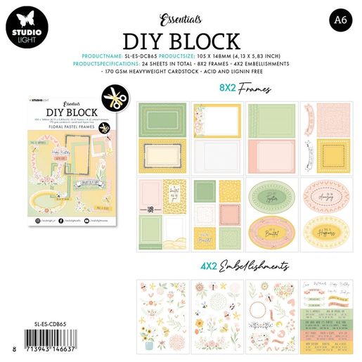 DIY Blok s výseky Studio Light "Floral Pastel Frames", A6, 24 l. - Pastelové rámečky