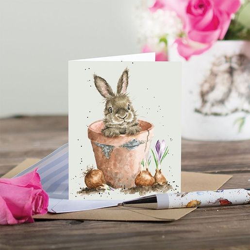 Dárková kartička Wrendale Designs "Flower Pot Bunny" - Králík v květináči