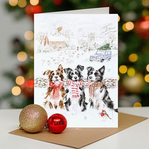 Přání s adventním kalendářem Wrendale Designs "While Shepherds Watched" - Pejsci