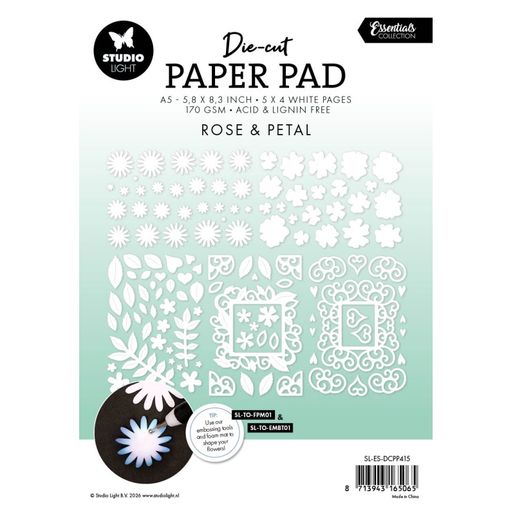 Blok s papírovými výseky Studio Light, A5, 20 l. - Bílé květiny