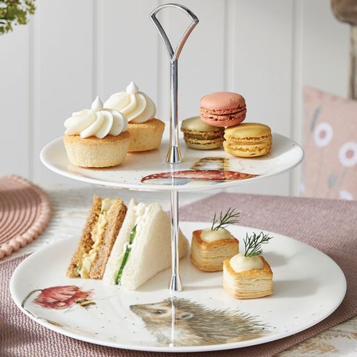 Porcelánový etažér Wrendale Designs, 2 patrový - Ježek a myška