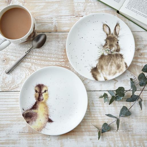 Porcelánové dezertní talířky Wrendale Designs, 2 ks - Králík a kachna