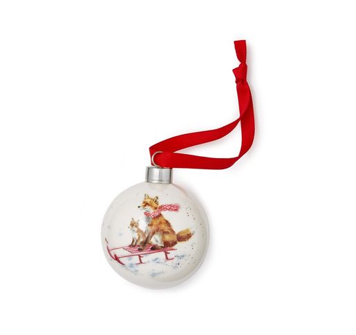 Porcelánová vánoční ozdoba Wrendale Designs "Sleigh Ride", 6,5 cm - Liška